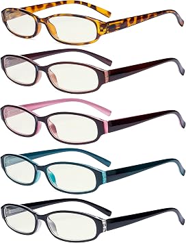 Eyekepper 5 Pack Blue Light Filter Glasses Women Reduce Eye Strain Small Computer Eyeglasses +0.00
