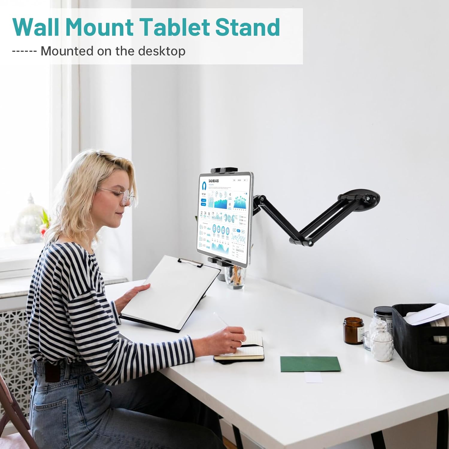 Foldable iPad Wall Mount Holder,Aluminium Extendable Tablet Wall Mount for 7~12.9 inch Tablets iPad/Nexus/LG G Pads/e-Reader/Switch,Adjustable Extension Articulating Arm Swivels Mount