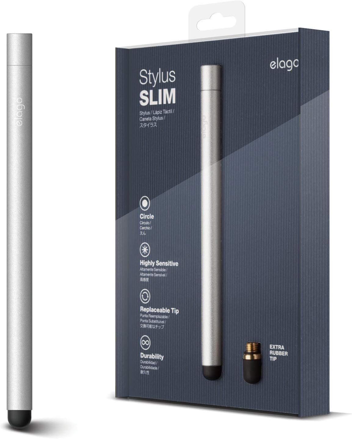 Elago Stylus Slim タッチペン 99 ピュアアルミ スタイラスペン 各種 スマートフォン タブレットpc 対応 替え芯 付 シルバー 良好品