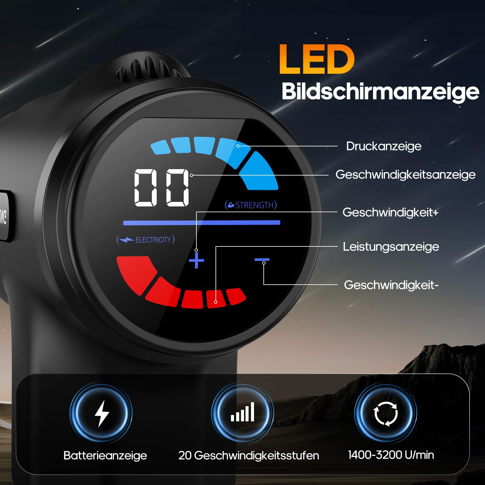 Pistola de masaje muscular, 7 cabezas y pantalla LED, masajeador profesional, masaje profundo de 20 velocidades para masaje de espalda, hombros y piernas, regalo adecuado