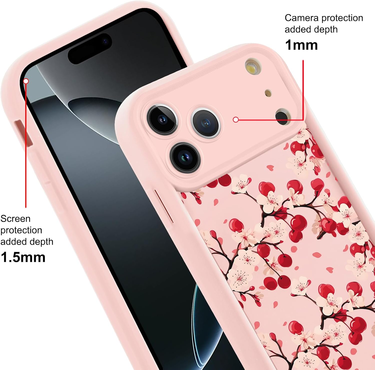 Cute White Flower Phone Case for iPhone 17 Pro Max Case 6.9", Aesthetic Trendy Cherry Floral Pattern Shockproof Soft Slim TPU Full Camera Lens Protective Pink Cover Funda for Women Girls image 3