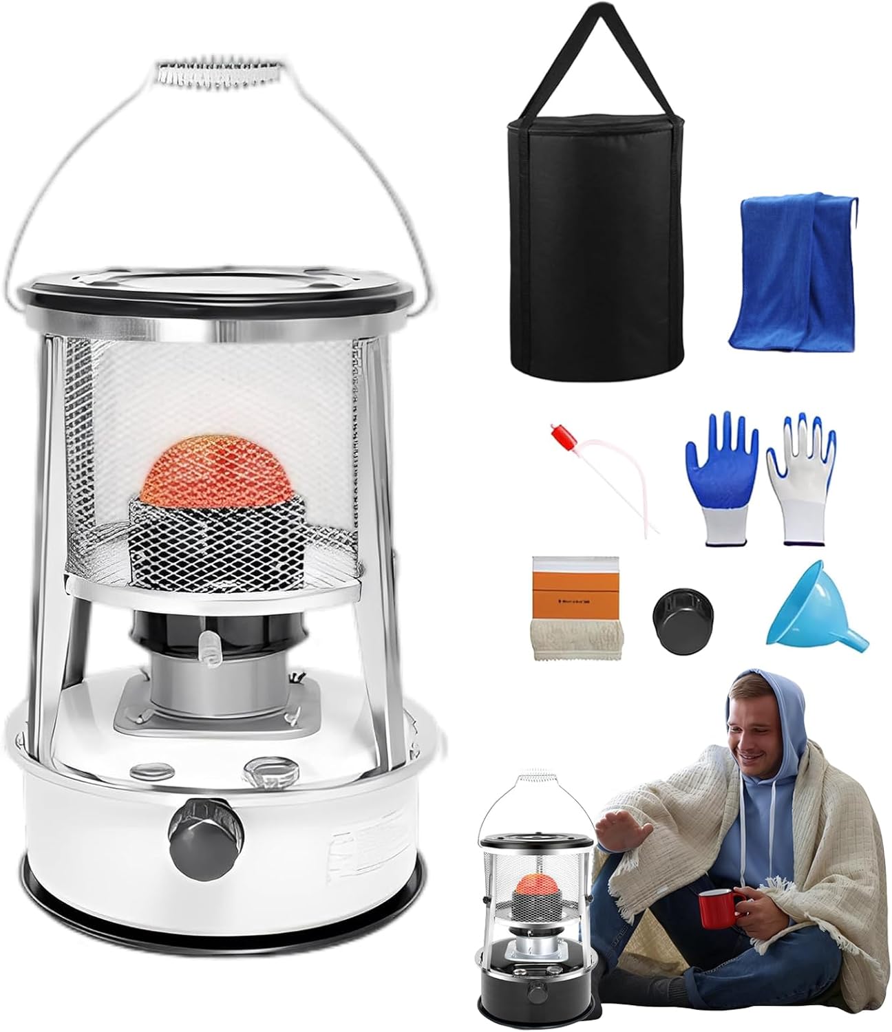 Non Electric Heaters for Indoor, Portable 9000 Btu Kerosene Heater Indoor & Stove 2-in-1, Emergency Backup Heater for Outdoor Use, Camping, Home, Garage, Emergency Heat & Cooking (Red)