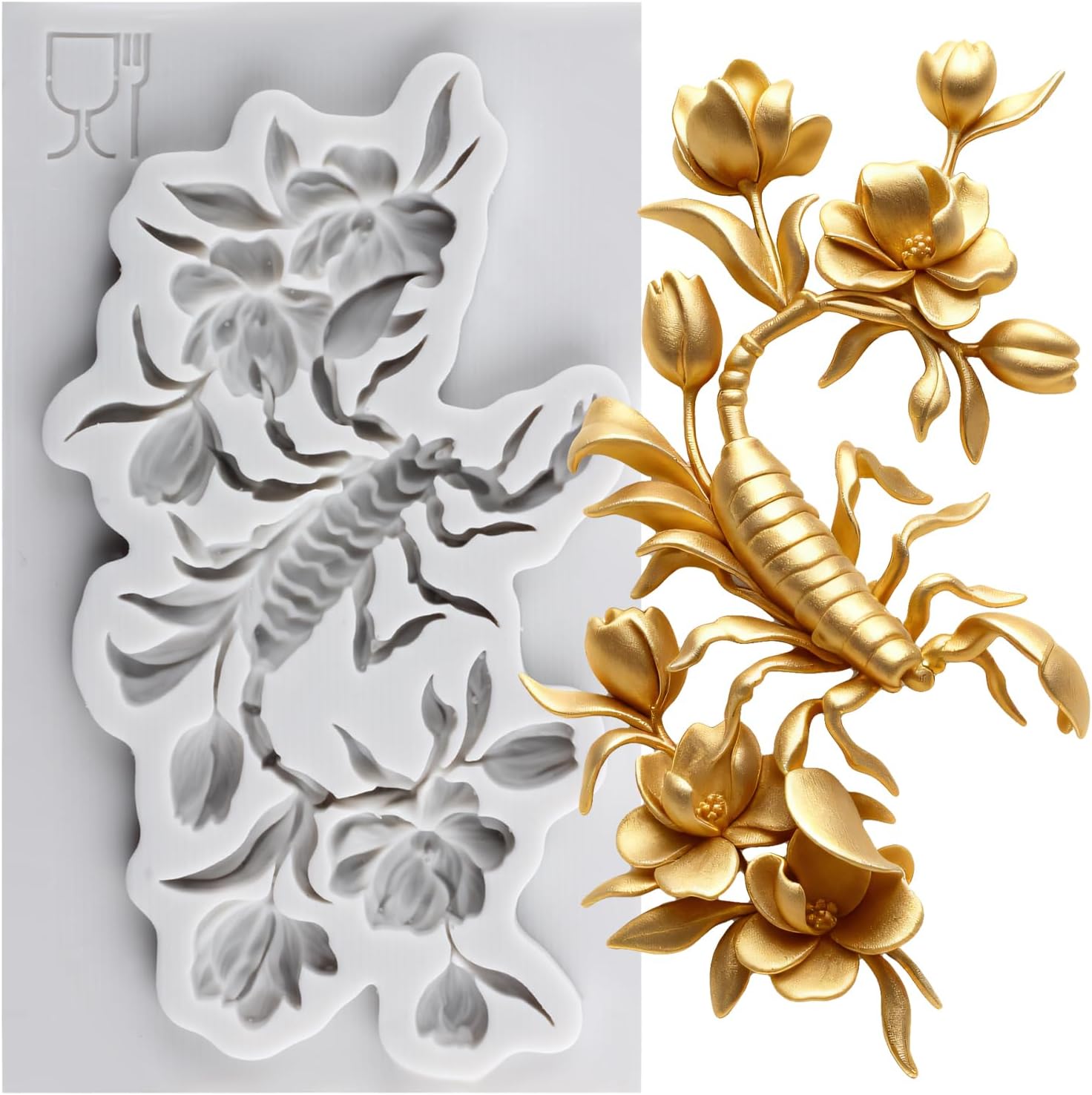 Lingzhi Scorpion Fondant Molds Flower Silicone Mold For Cake Decoration Cupcake Topper Chocolate Candy Sugar Craft Gum Paste Polymer Clay