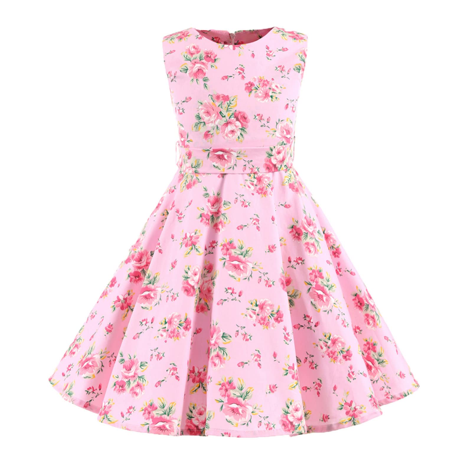 FGUUTYM Vestido sin mangas de plata para niños, estampado de lunares, flores, niños, niñas, ropa de princesa, vestidos para niñas para verano, 152