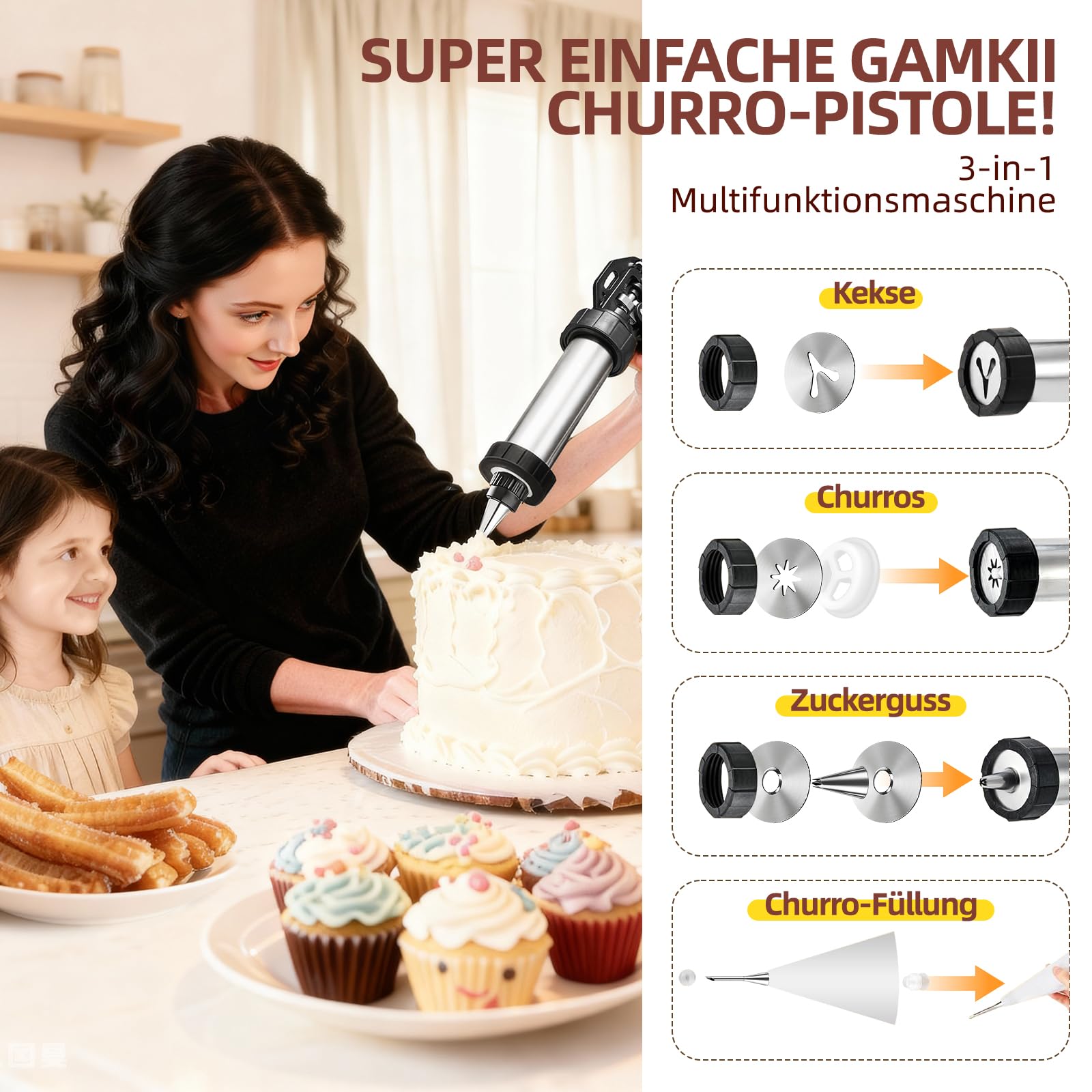 Hochwertig Gebäckpresse für Spritzgebäck 1.2KG Edelstahl Spritzgebäck Presse mit 10 Schablonen, 7 Edelstahl Tüllen, Plätzchenpresse, Backzubehör für Kuchen Dessert DIY Maker Cookie Presse