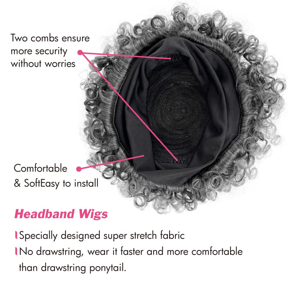 Afro Wigs for Black Women Glueless,Short Kinky Curly Wig with headbands attached Synthetic with 2 Clips(Tgray) - Image 3