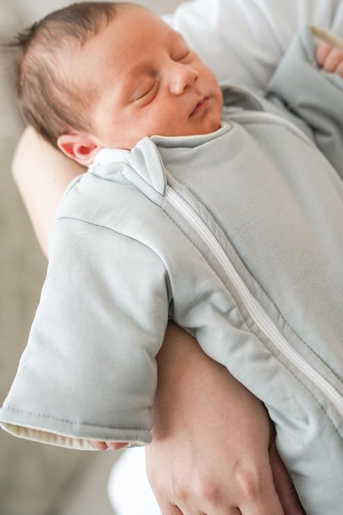 Minuche%100 Pamuk Bebek Uyku Tulumu - Elyaf Dolgulu ve Kolay Alt Değiştirme İçin Çift Fermuarlı (Gri, 3-6 Ay)