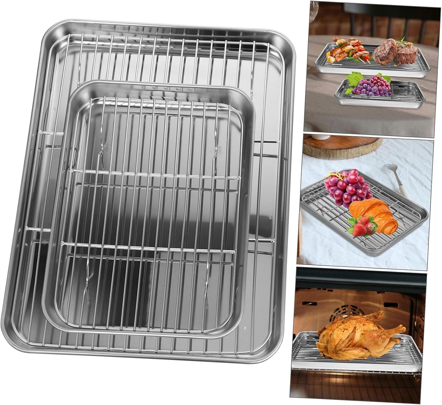 2pcs Square Fruit Trays Stainless Steel Drain Plates for Baking Pizza Steel Easy to Clean Vegetable Pan Set