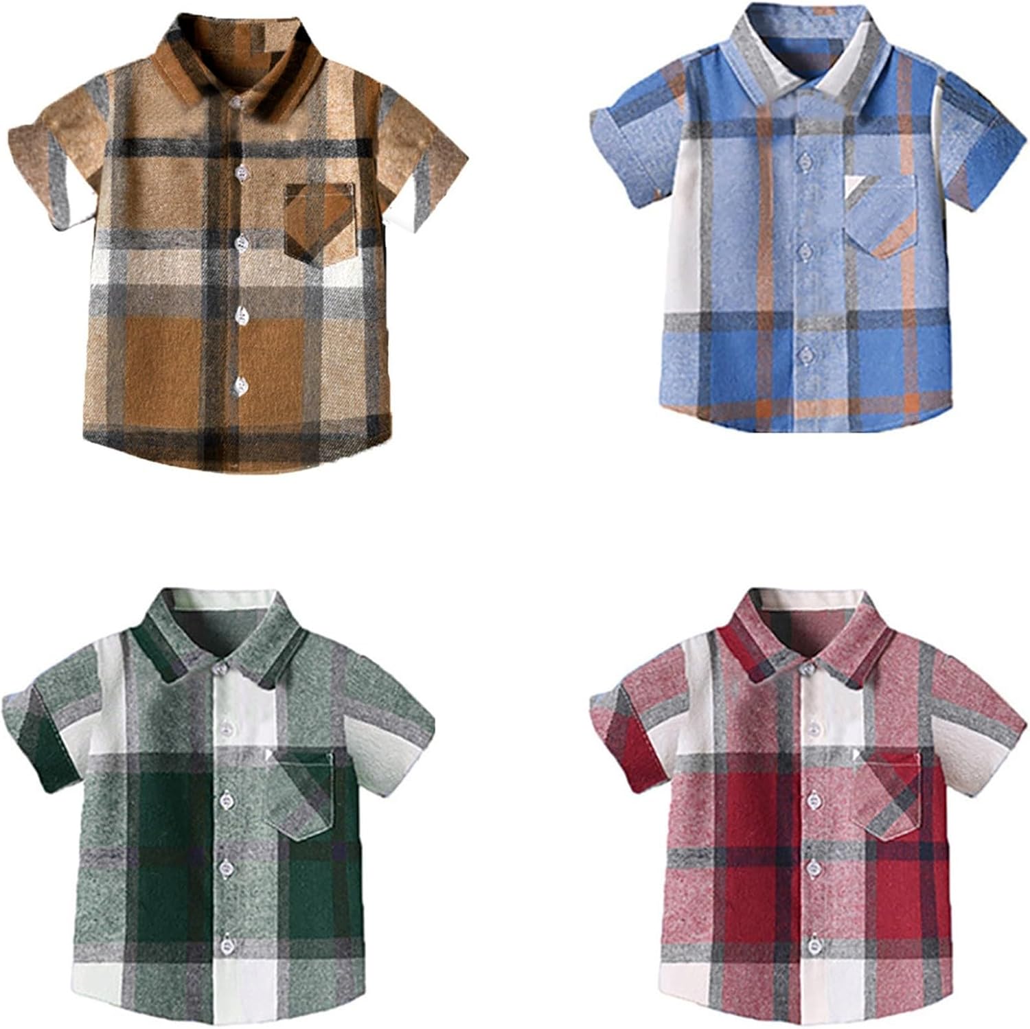 Toddler Baby Boys Classic Plaid Flannel Shirt Short Sleeve Button Down Shirts Top Summer Casual Fall Toddler Boy Clothes