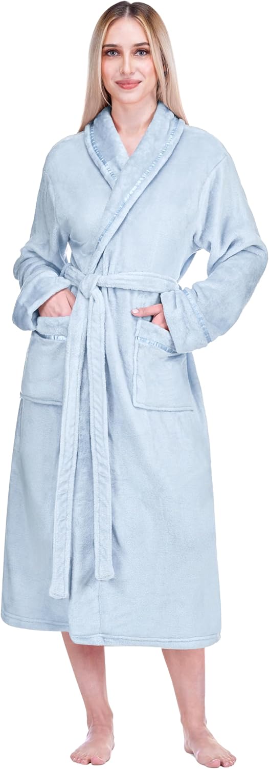 PAVILIA Robes For Women, Fleece Soft Fluffy Bathrobe, Plush Cozy Long Spa Robe