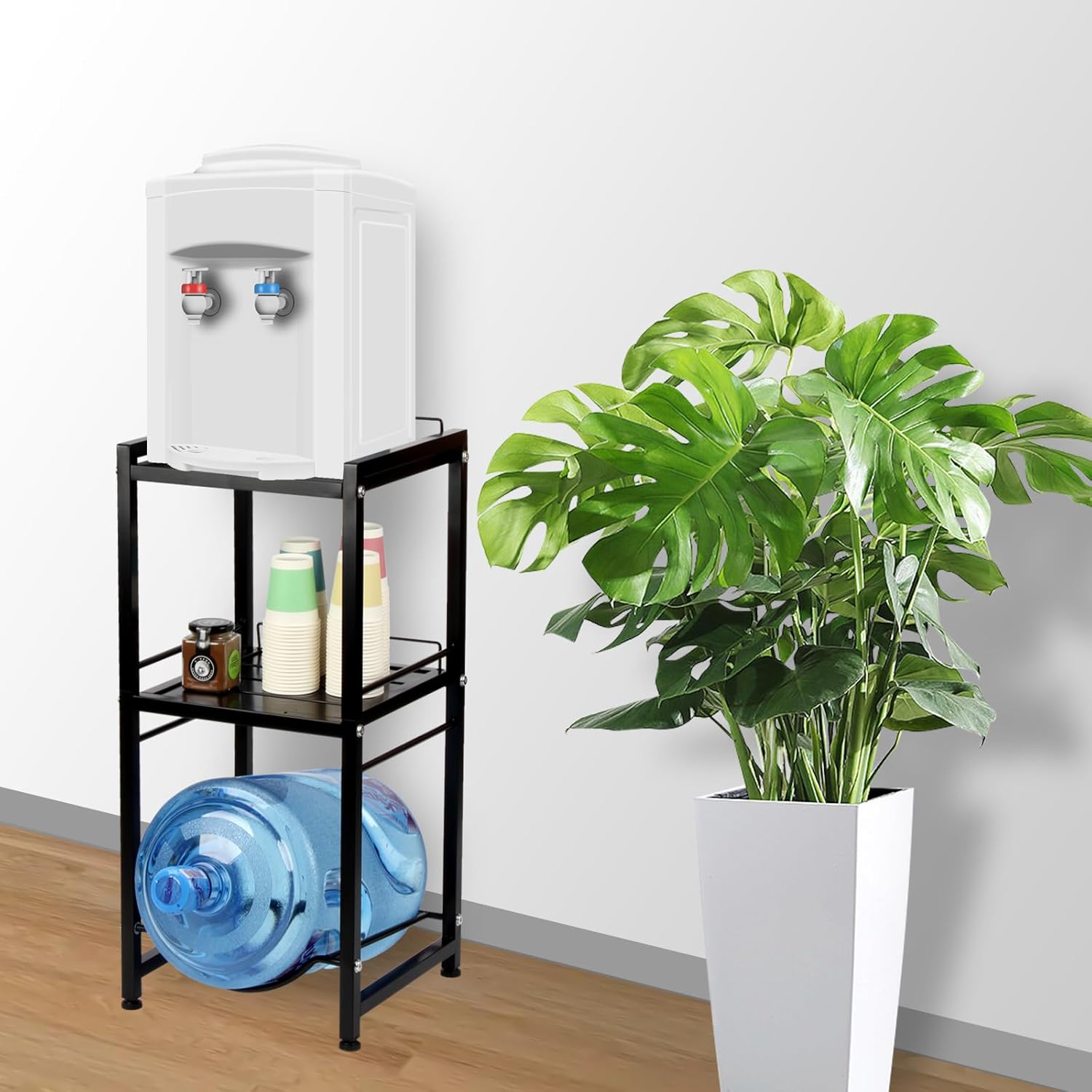 5 Gallon Water Jug Holder, 3 Tier Detachable Water Bottle Holder with Storage Shelves, Heavy Duty Water Cooler Jug Rack Water Jug Stand for Kitchen Home Office Garage Organizer, Black