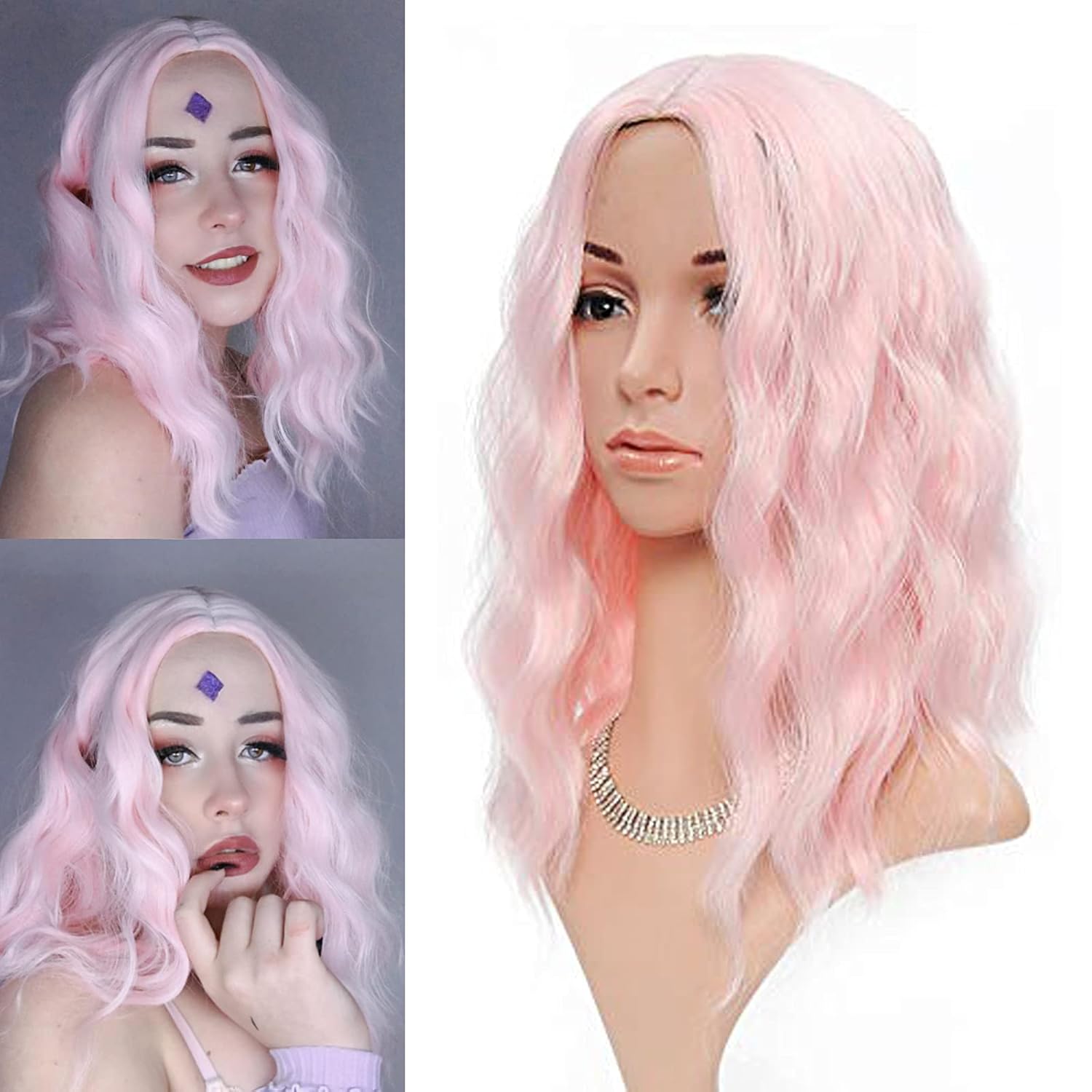 FAELBATY Light Pink Wigs For Women Curly Wavy Synthetic