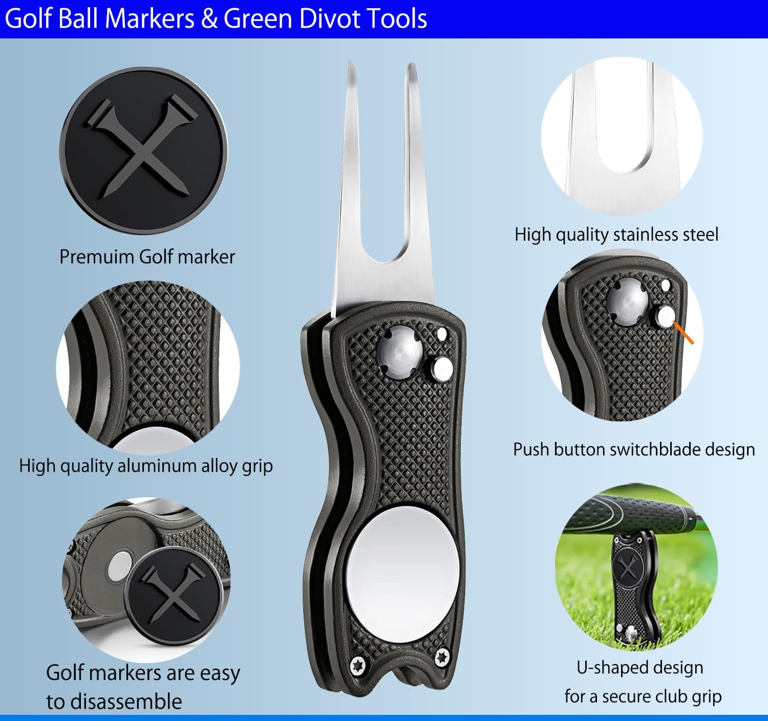 Adhere Golf Ball Markers & Divot Tools Personlized Enamel Ball Markers with a Magentic hat Clip,Unique Premium Golf Accessories Gift for Golfer image 4
