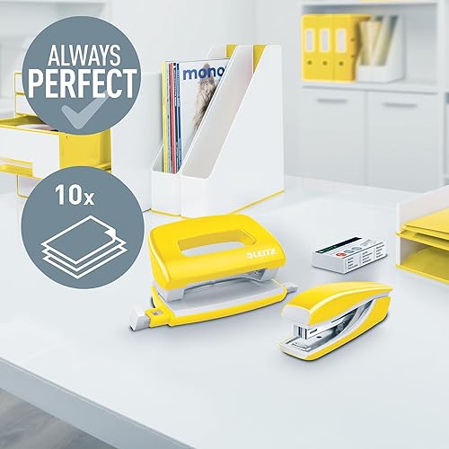 Miniatura 8 de Leitz 55612054 - Juego de grapadora pequeña y perforadora, grapadora o perforadora de hasta 10 hojas, incluye grapas P2 No. 10, rango Wow, verde