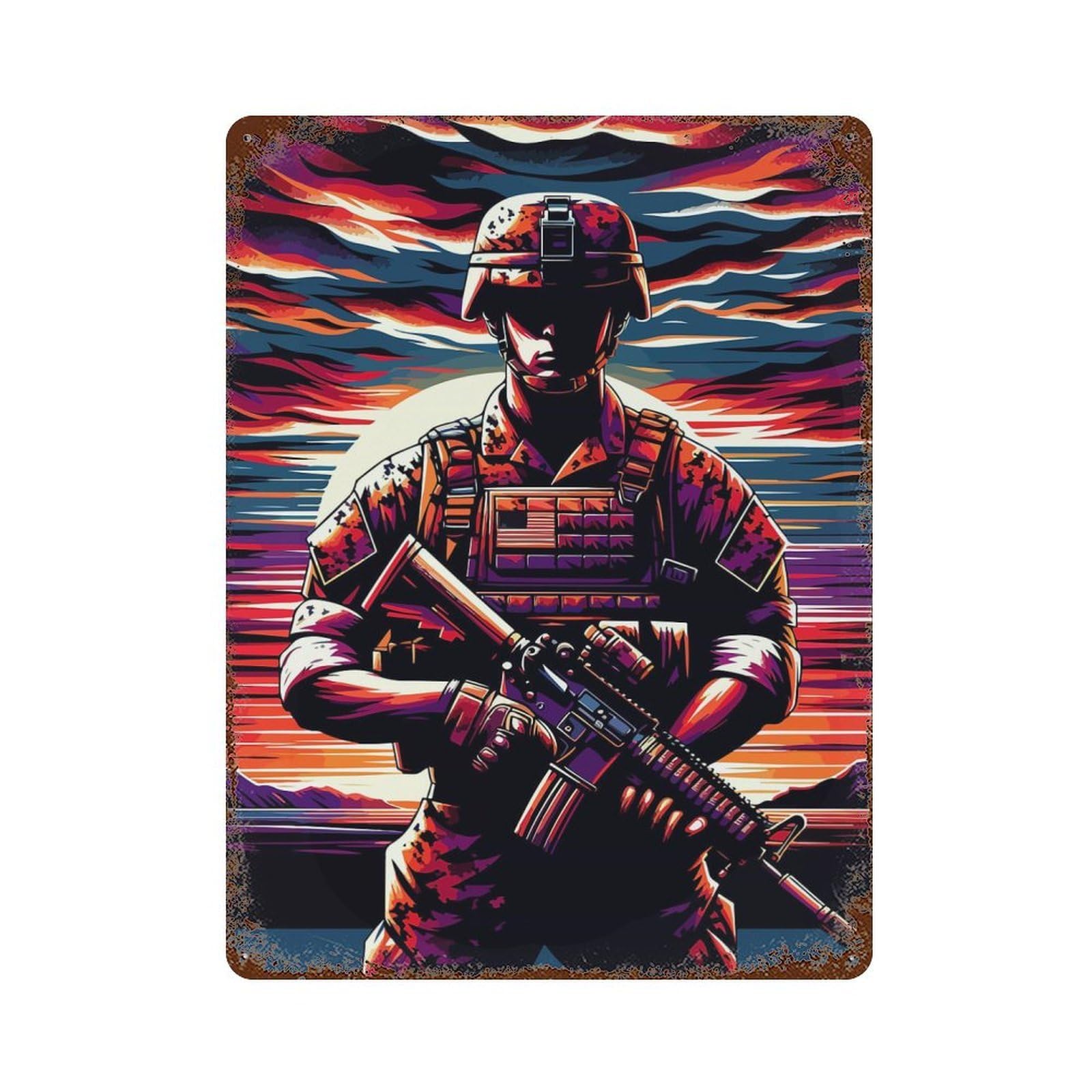 Garage Style Marine Corps Sunset Wpap Vintage Rust Metal Sign 15.7"x11.8", Shabby Chic Decor for Bar And Workshop
