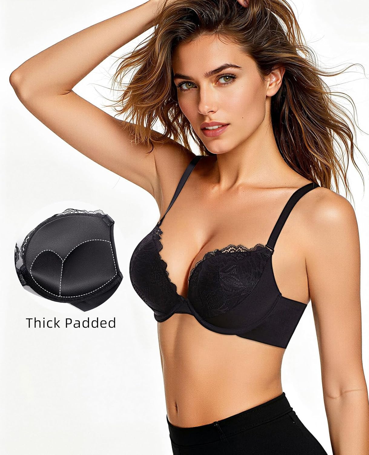 Upushall Push Up Padded Bra Plunge T-Shirt Bras for Women Add 2 Cup Sizes