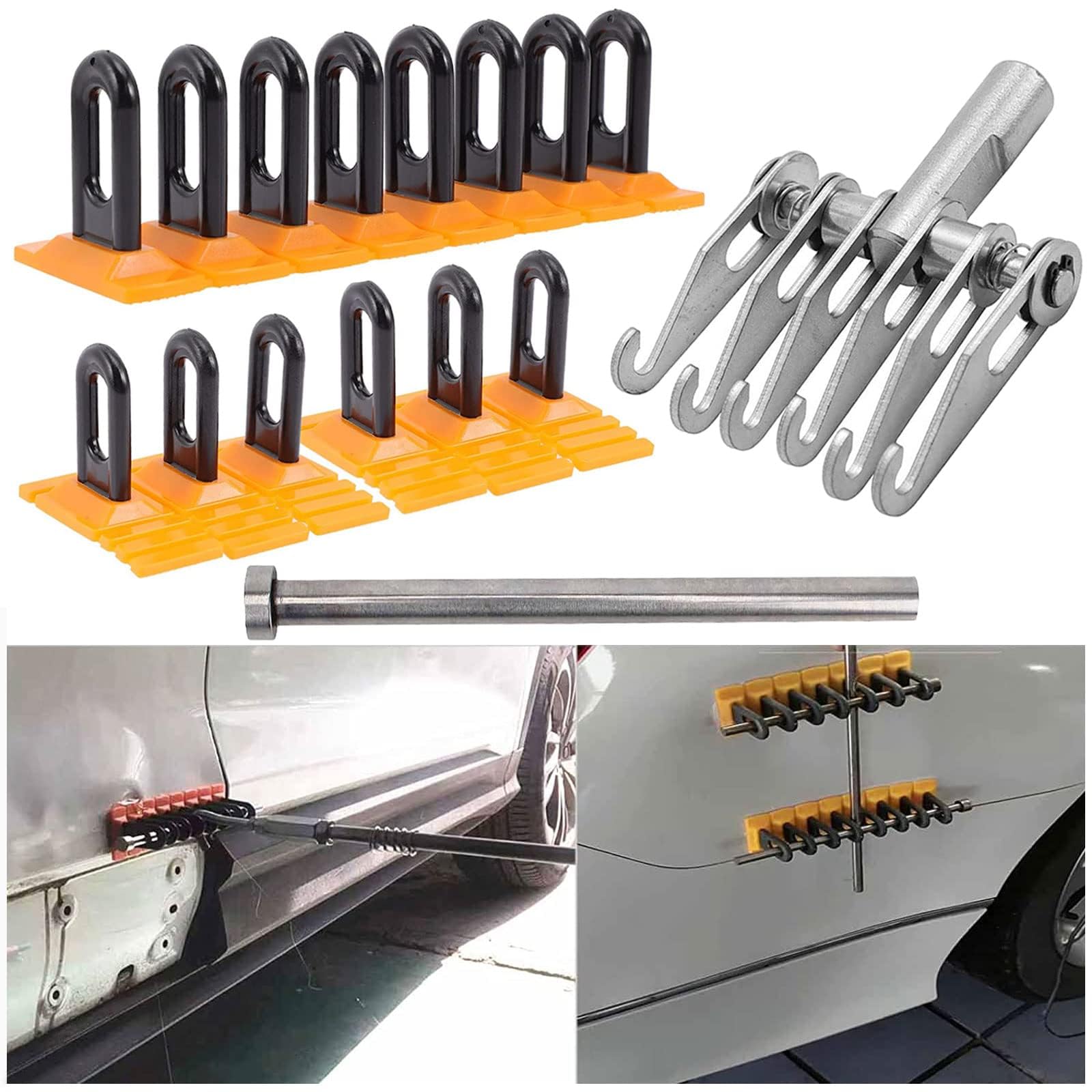 BxuxJar Paintless Dent Repair Tools Heavy Duty Paintless Dent Repair Kit with Yellow Glue Label and Strong Multi-Claw Retractor for Auto Body Repair