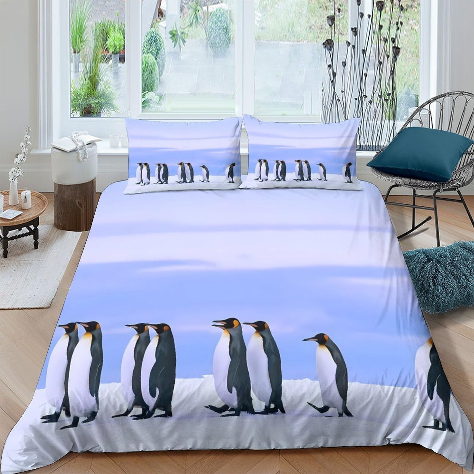 Ctjqhvkz Style-3 3D Printed Penguin Parade Fitted Sheet Microfiber Soft Breathable Arctic Landscape Mattress Cover For Bedroom Guestroom Decor Single（135X200cm）