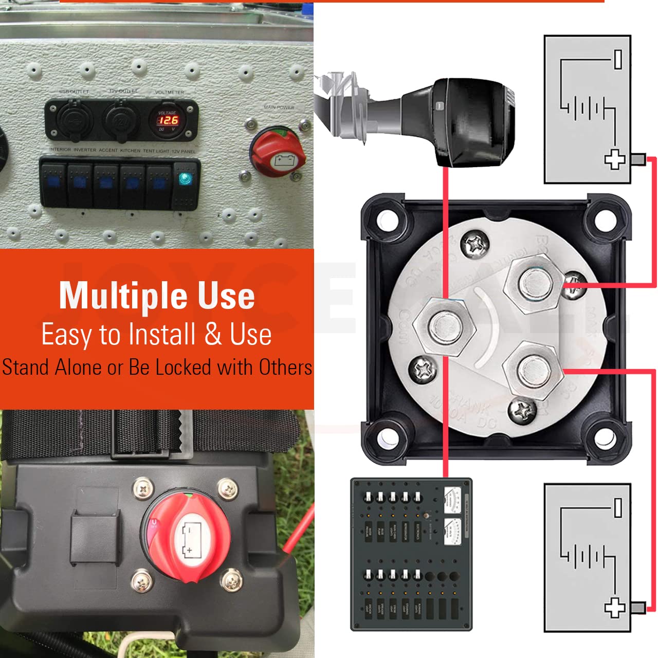 Battery Disconnect Switch - Waterproof Heavy Duty 12V-48V Power Cut Off Master Switch Isolator (On/Off) with 4 Mounting Bolts for RV Car Marine Boat Vehicle