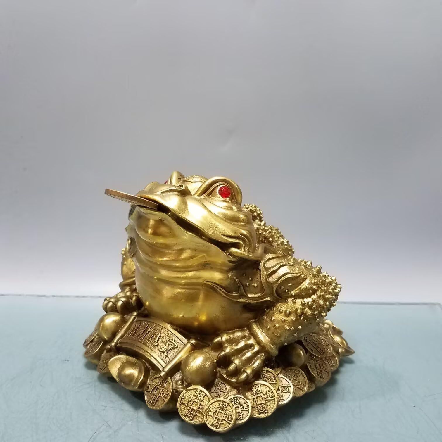 Dytartzx Feng Shui Copper Golden Toad Statue, a Lucky Money Frog That attracts Wealth, Decoration for Shops and Companies, Gift