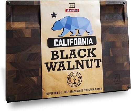 Miniatura 1 de AKAMATSU HOMEWARES KURUMI - Tabla de cortar grande de nogal  Tabla de embutidos de grano final con pozo de jugo profundo  Bloque de carnicero de 17