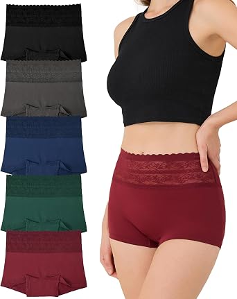 Sunm Boutique Lace Waistband Cotton Boyshort Underwear for Women