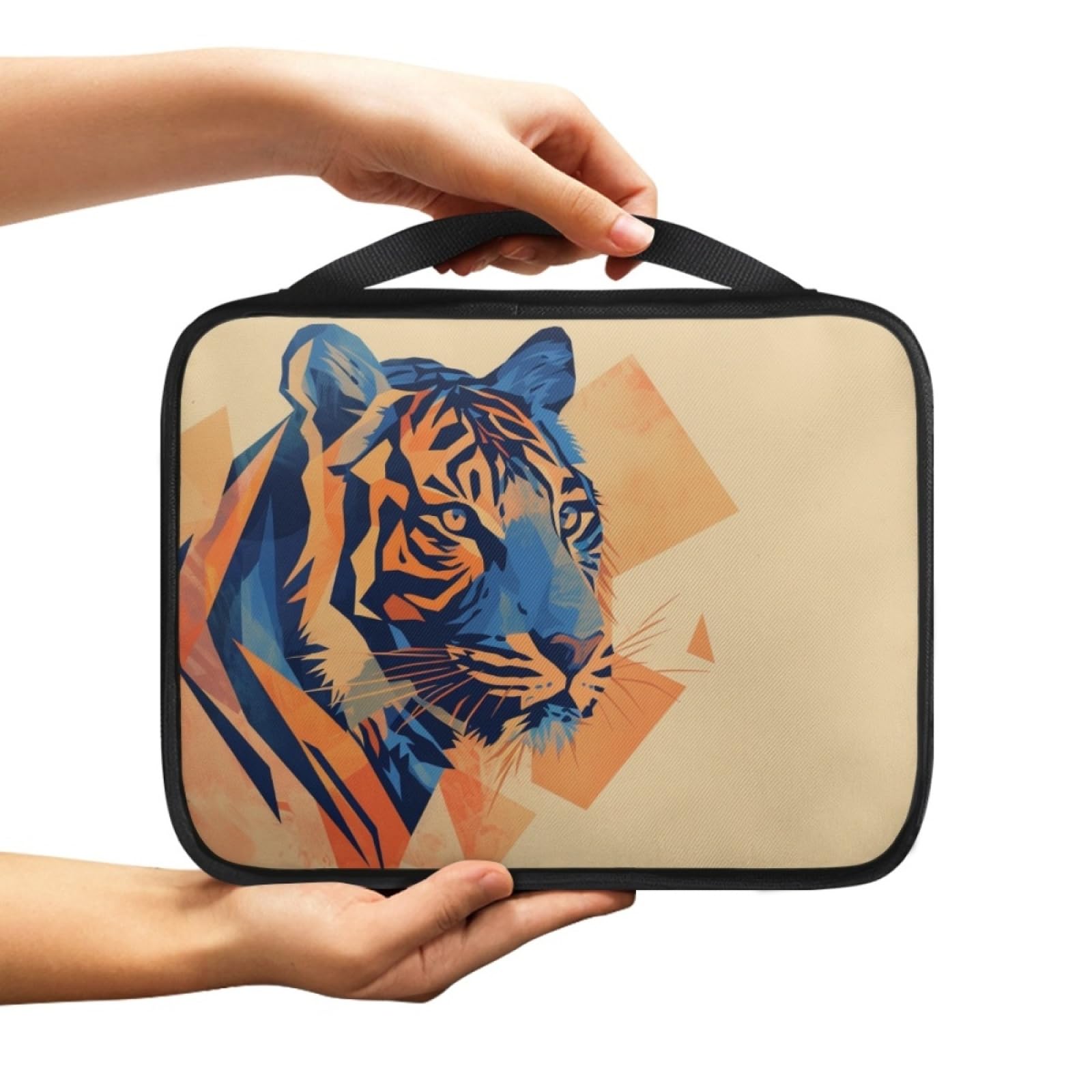 Custodia Libro Tigre Blu Arancione Copertura Bibbia con Manico Cerniera Tela in Poliestere per Uomo Donna Porta Libro Grandi Capacità Custodia per Libri 27.5x22.5x5.5 cm