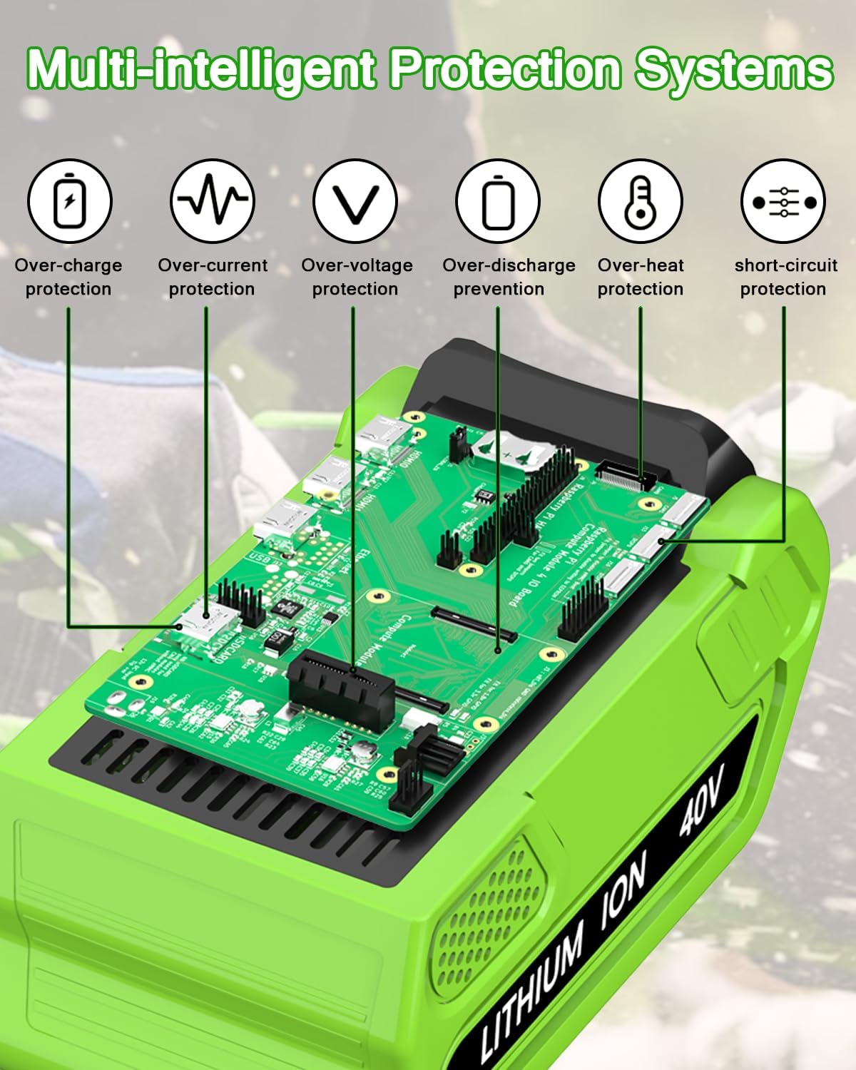 40V 6000mAh Lithium-Ion Battery and Charger Replacement for Greenworks 40V Battery 6.0Ah and Charger Compatible with Greenworks 40 Volt Tools