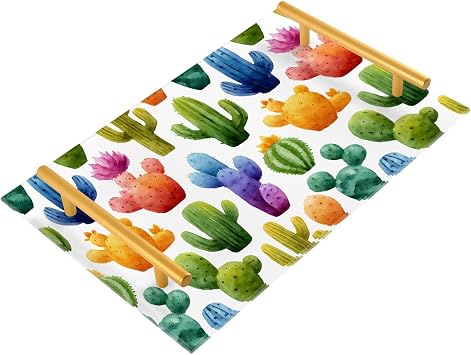 Bathroom Tray for Countertop Acrylic Vanity Trays Makeup Perfume Organizer Serving Tray 7.8x11.8 inches Colored Cactus Print