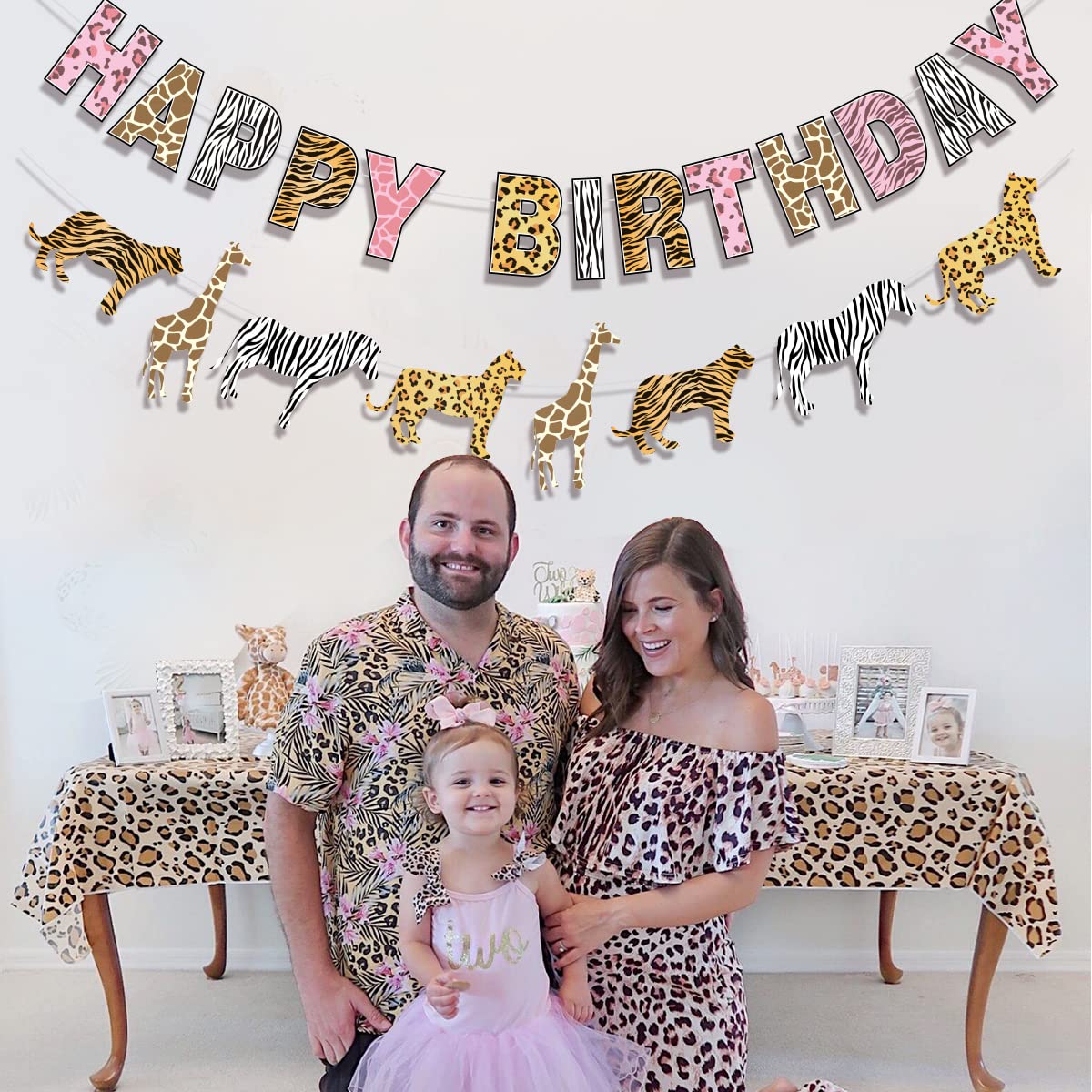 Jungle Safari Birthday Party Decorations Kit - Pink Cheetah Happy Birthday Banner & Animal Print Garland, No Assembly Needed