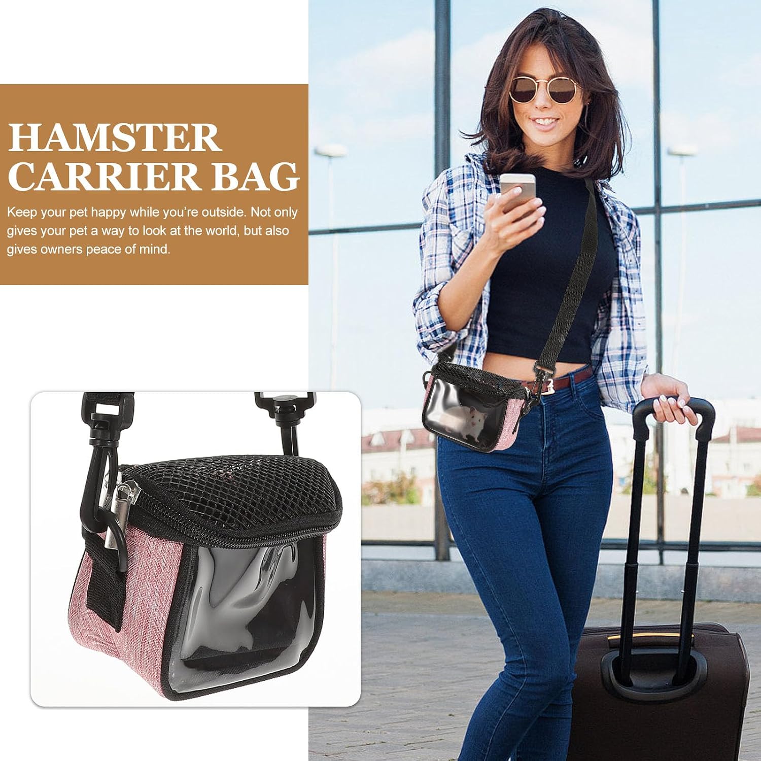 minkissy Small Animal Carrier Sling Bag for Hamster Hedgehog Chinchilla Squirrel Portable Outdoor Pet Pouch Pink Size S