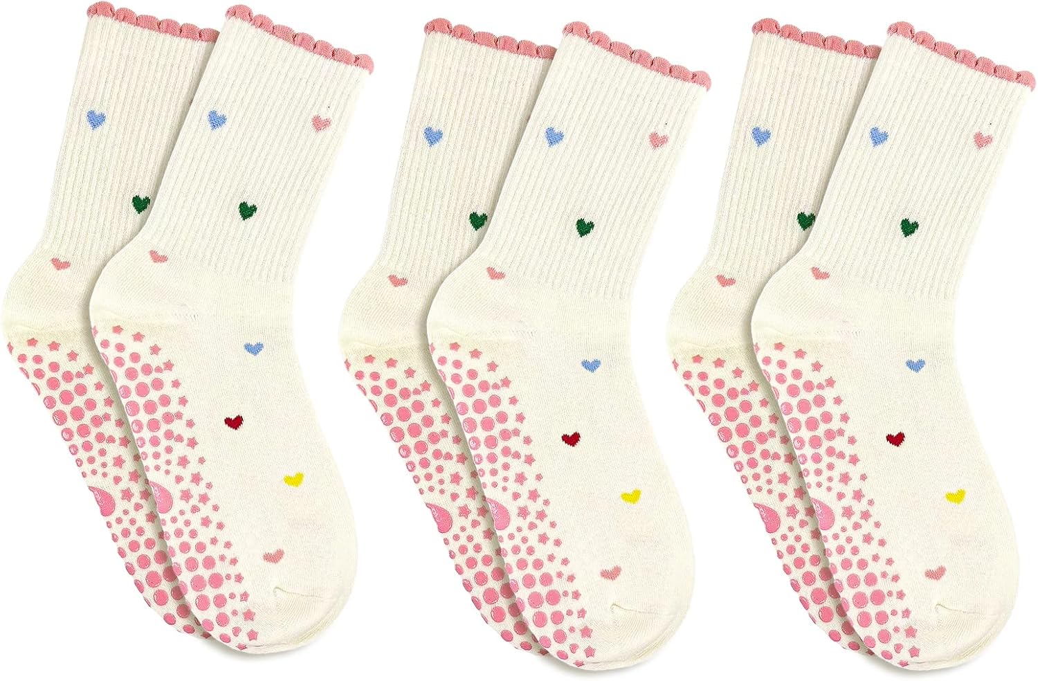 Pilates Crew Socks for Women Ruffle Grip Yoga Barre Cute Non Slip Sticky Workout Dance Sock