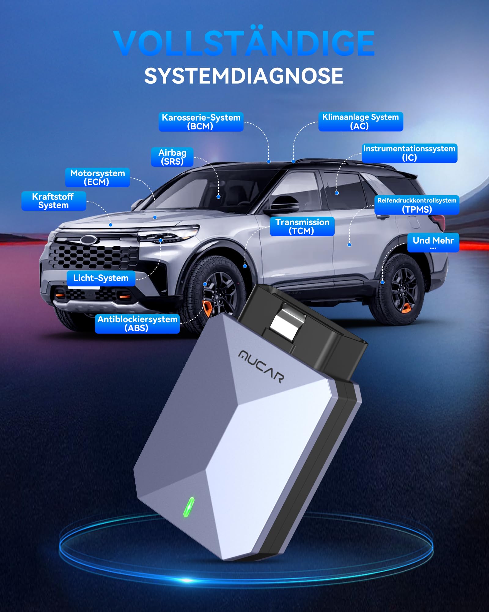 MUCAR BT200 MAX AI-Hilfsfunktion OBD2 Bluetooth Adapter, OBD2 Diagnosegerät Unterstützung ELM327, Auto Auslesegerät Mit Volle System+15 Reset, Für iOS&Android/Aktives Testen/CANFD-Kostenlose Updates