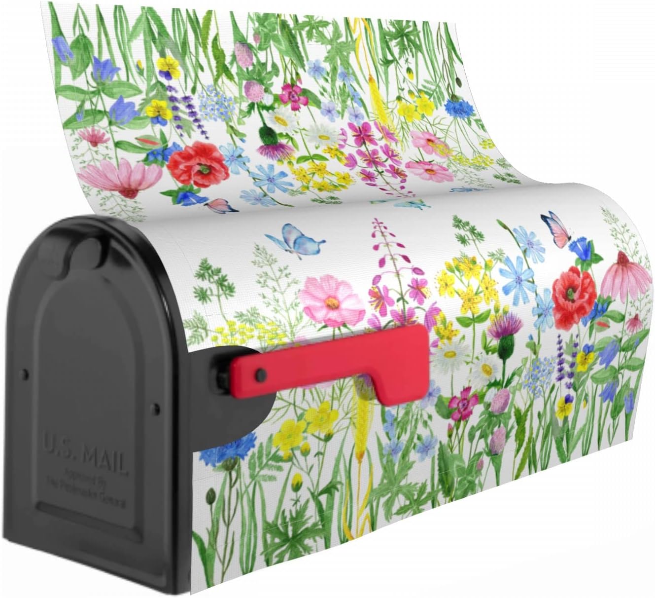 Spring Flowers Watercolor Butterfly & Flowers Magnetic Mailbox Covers - Summer Floral Large Post Letter Box Covers - Garden Yard Home Decor for Outside - 21" x18