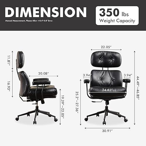Miniatura 2 de Silla de oficina ejecutiva de respaldo alto con cómodo asiento profundo, silla de oficina moderna de piel sintética negra, silla de escritorio