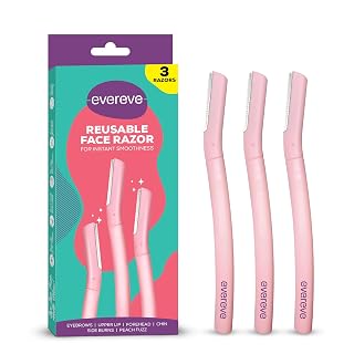 Evereve Reusable Face Razor for Women, Pack of 3, Instant Smooth and Painless Hair Removal, Ideal for Eyebrows, Upper Lip, Chin, Peach Fuzz, Forehead, Sideburns, Dermaplaning Tool, For All Skin Types