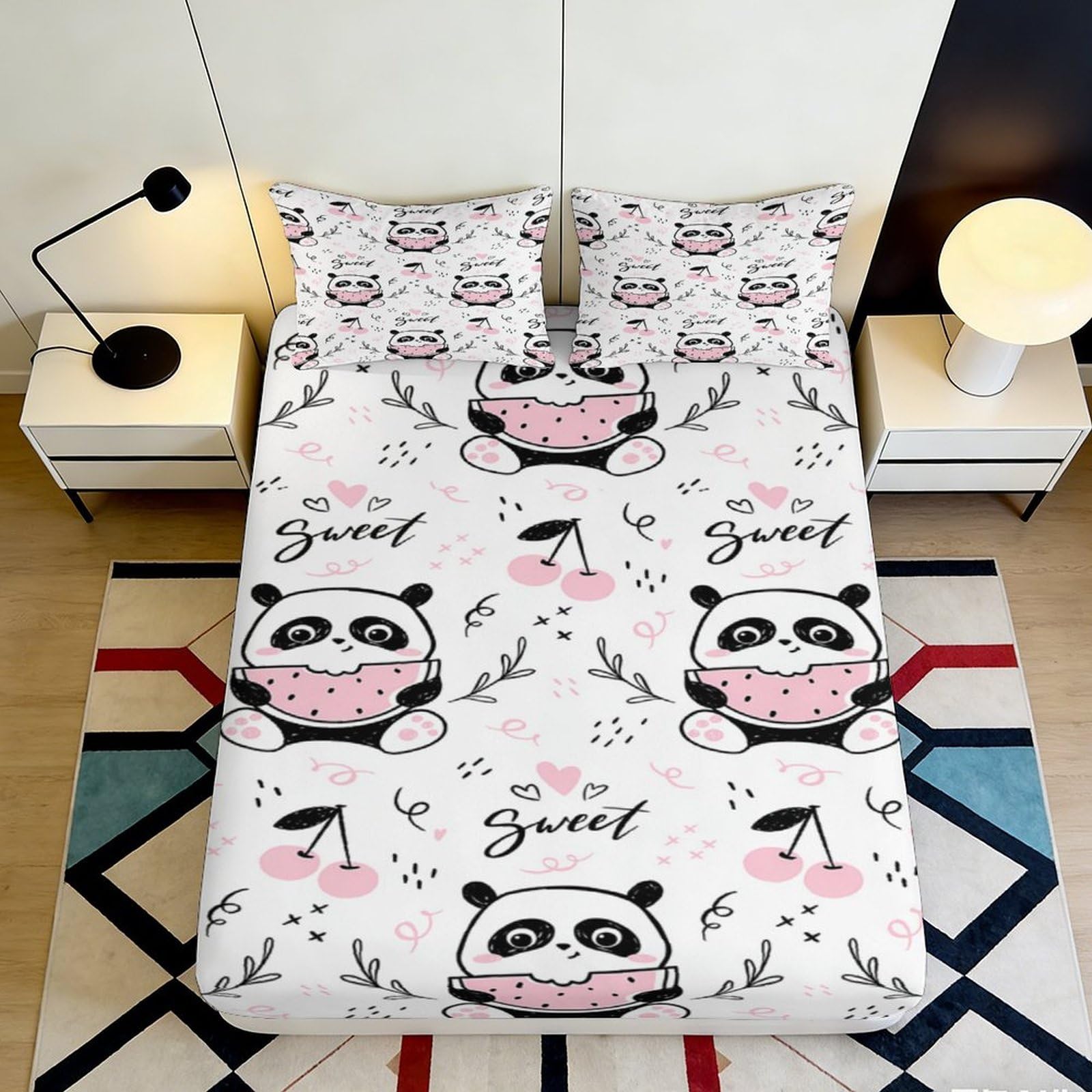 Qjzxknhpgr Style-4 3D Printed Cute Panda Fitted Sheet Microfiber Soft Pink Cartoon Mattress Cover For Bedroom Dorm Room Decor Protection 90X200x25cm
