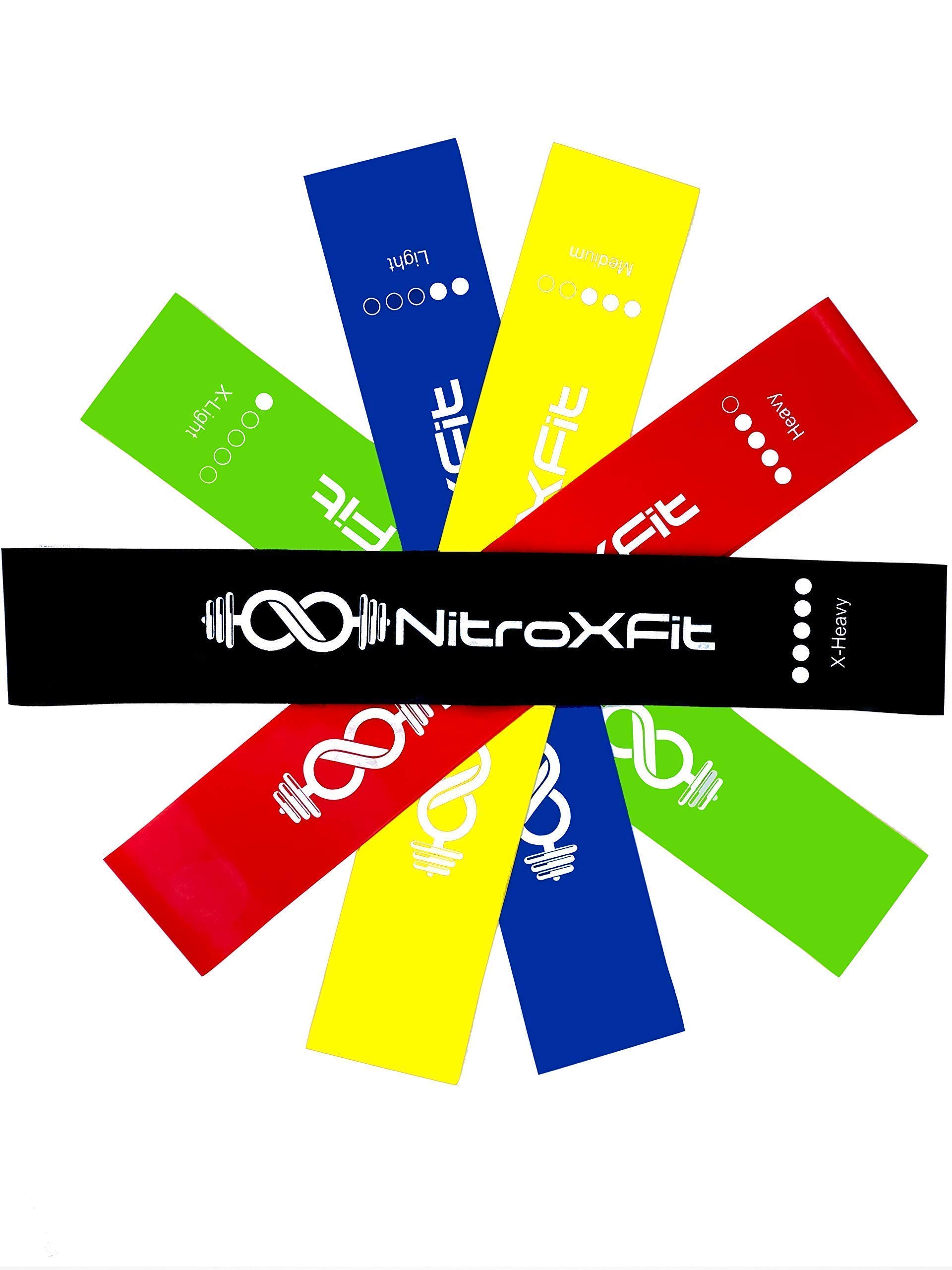 NitroXFit Exercise Resistance Loop Bands for BeachBody Out Door and Indoor Fitness, Stretchy, Skin Friendly, Up to 40lbs, Latex, Physical Therapy 12in