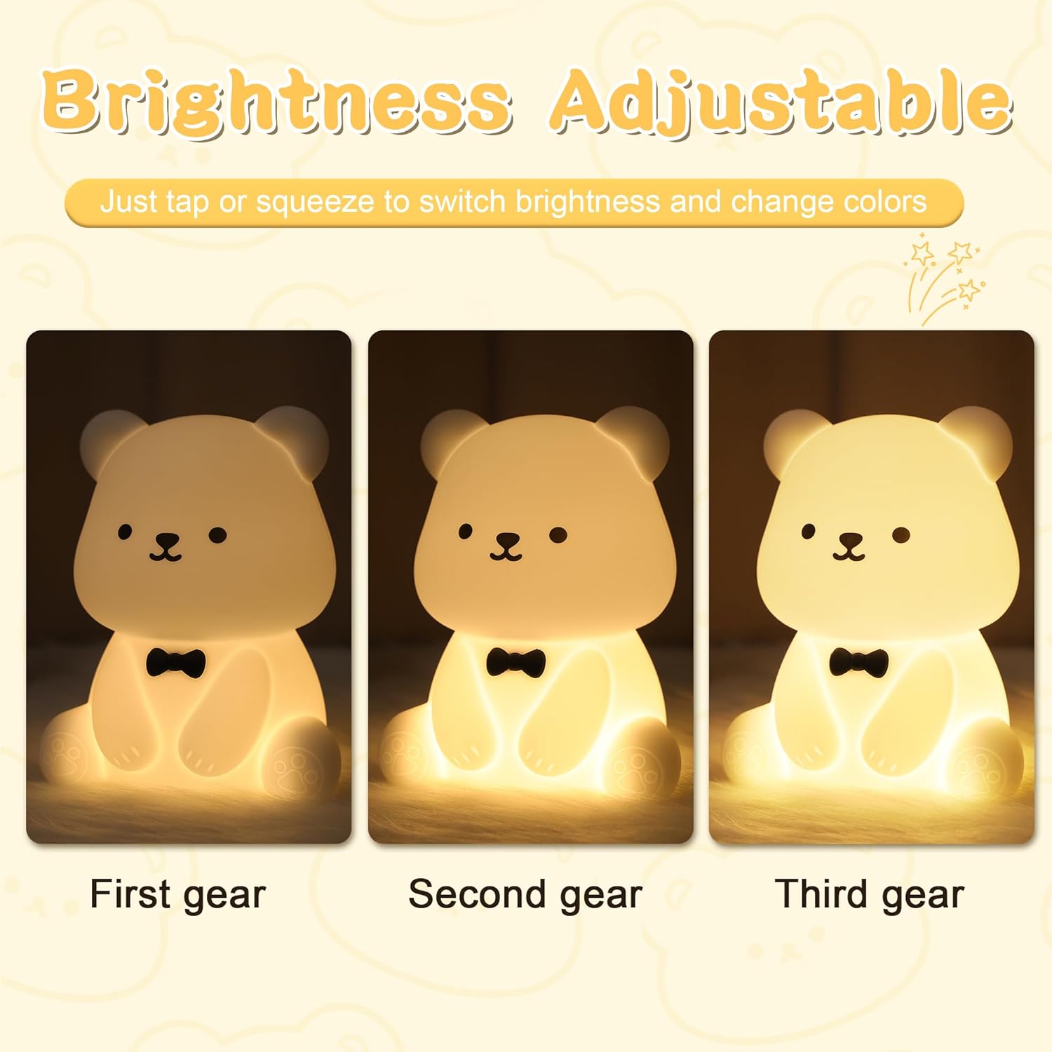 YuanDian Cute Bear Night Light for Kids, Decorate Kids' Bedroom with Silicone Bear Nightlights with 8 Color Lights, Christmas Birthday Gift for Children Toddlers Teens Adults Babies - Image 3