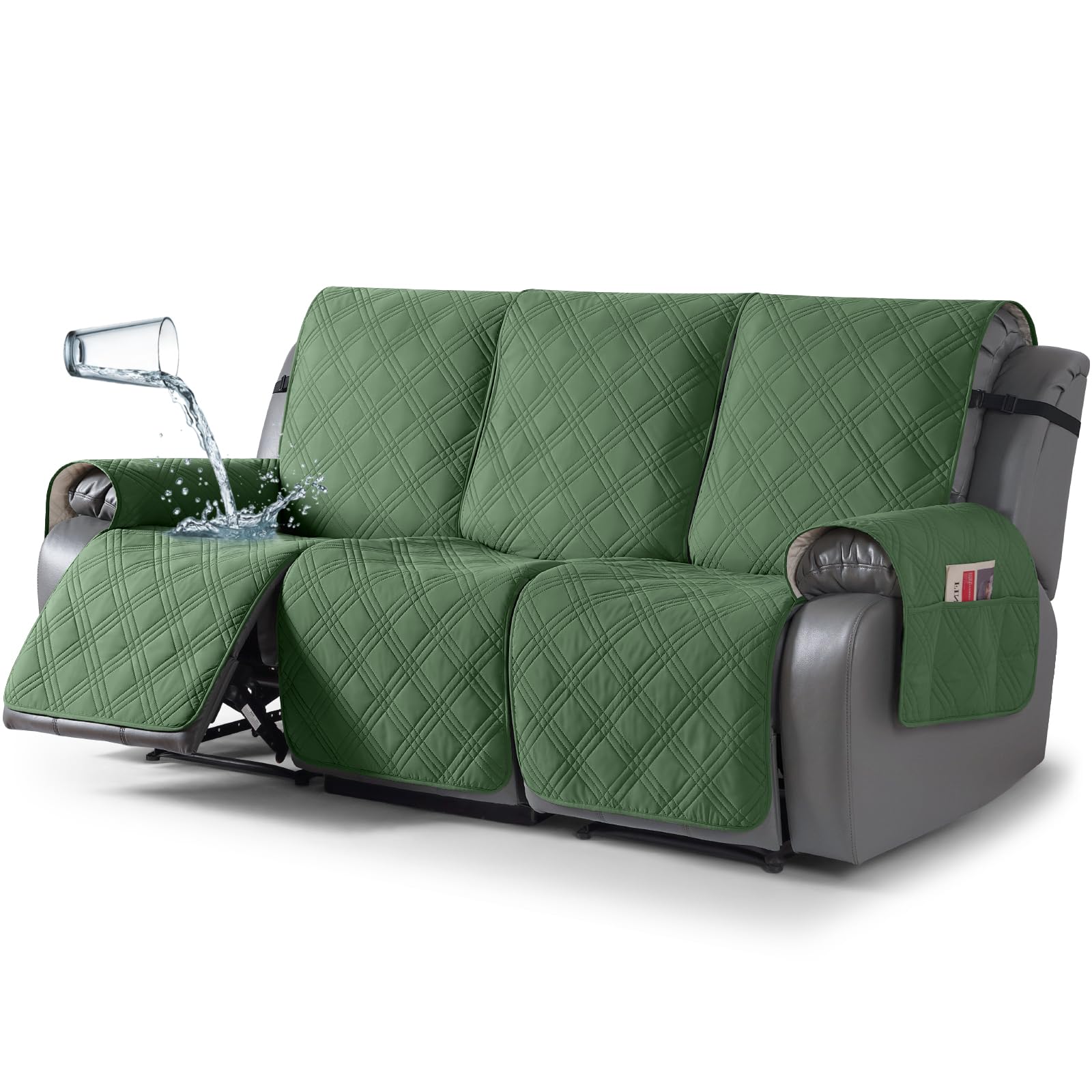 TAOCOCO 100% Waterproof Recliner Sofa Cover, Non Slip Split Couch Covers for Reclining Couches with Straps, Washable Reclining Sofa Cover Furniture