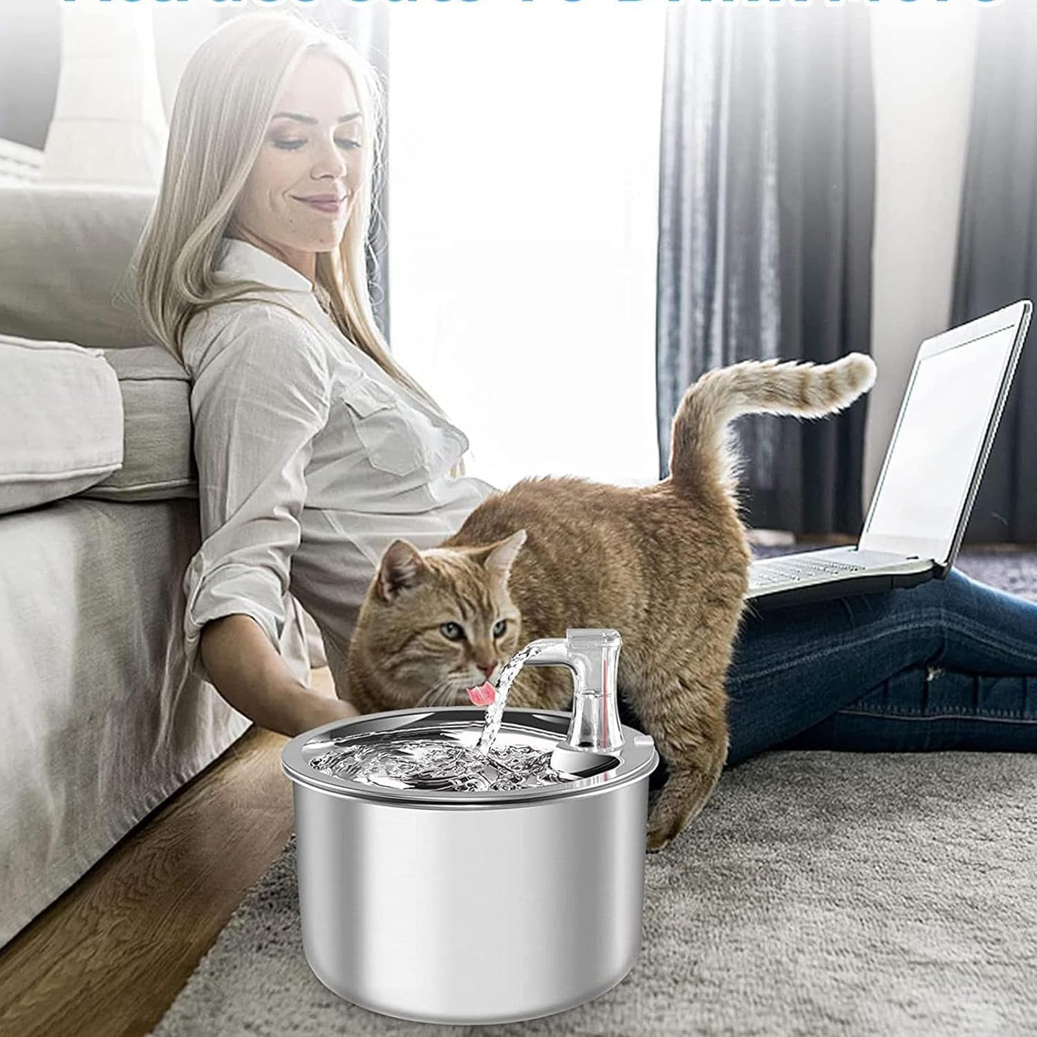 猫用水噴水 ステンレス鋼、2Lペット用噴水、超静音自動猫用水飲み器