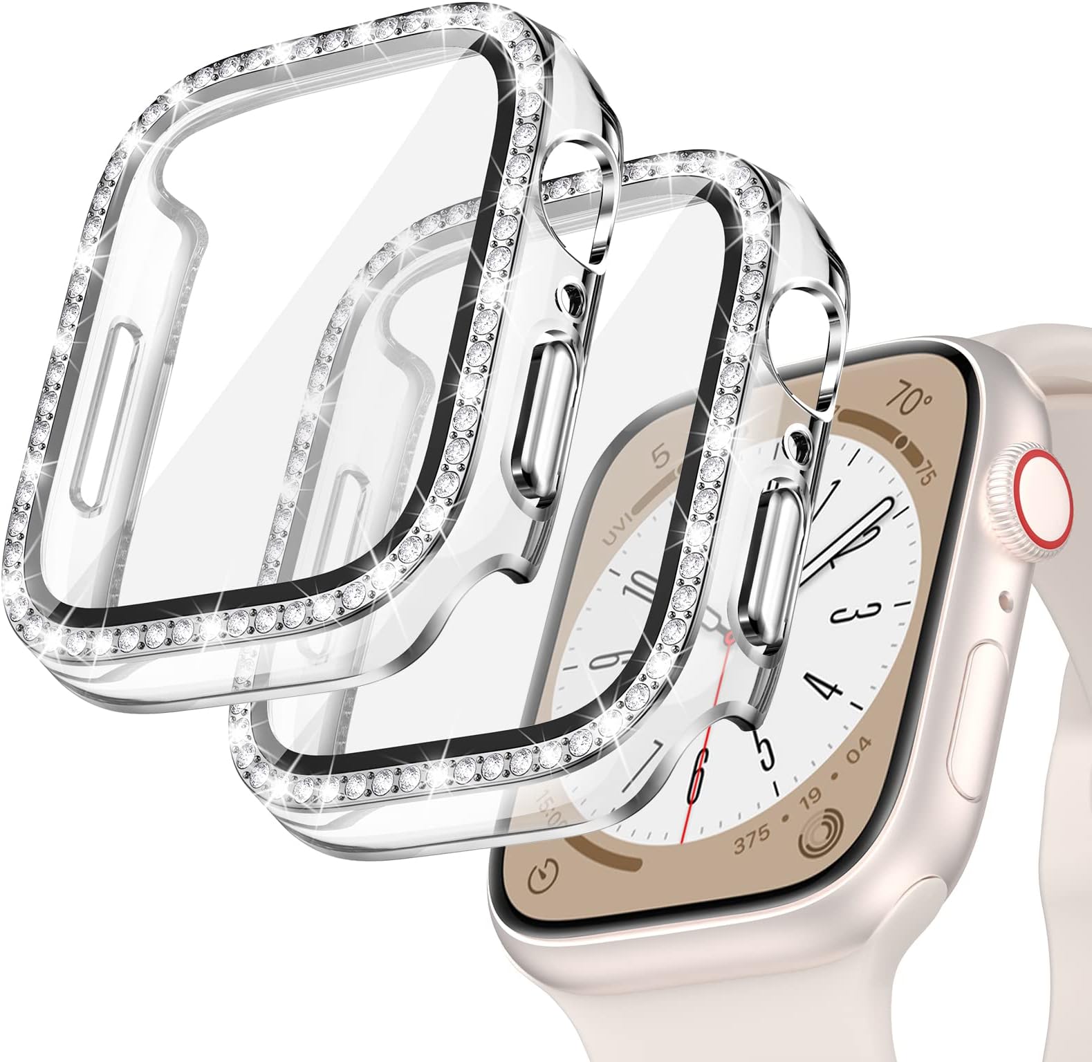 2-Pack Bling Case for Apple Watch Screen Protector 40mm SE (2nd Gen) Series 6 5 4, Women Glitter Diamond Rhinestone Bumper Face Cover for iWatch Accessories 40 mm