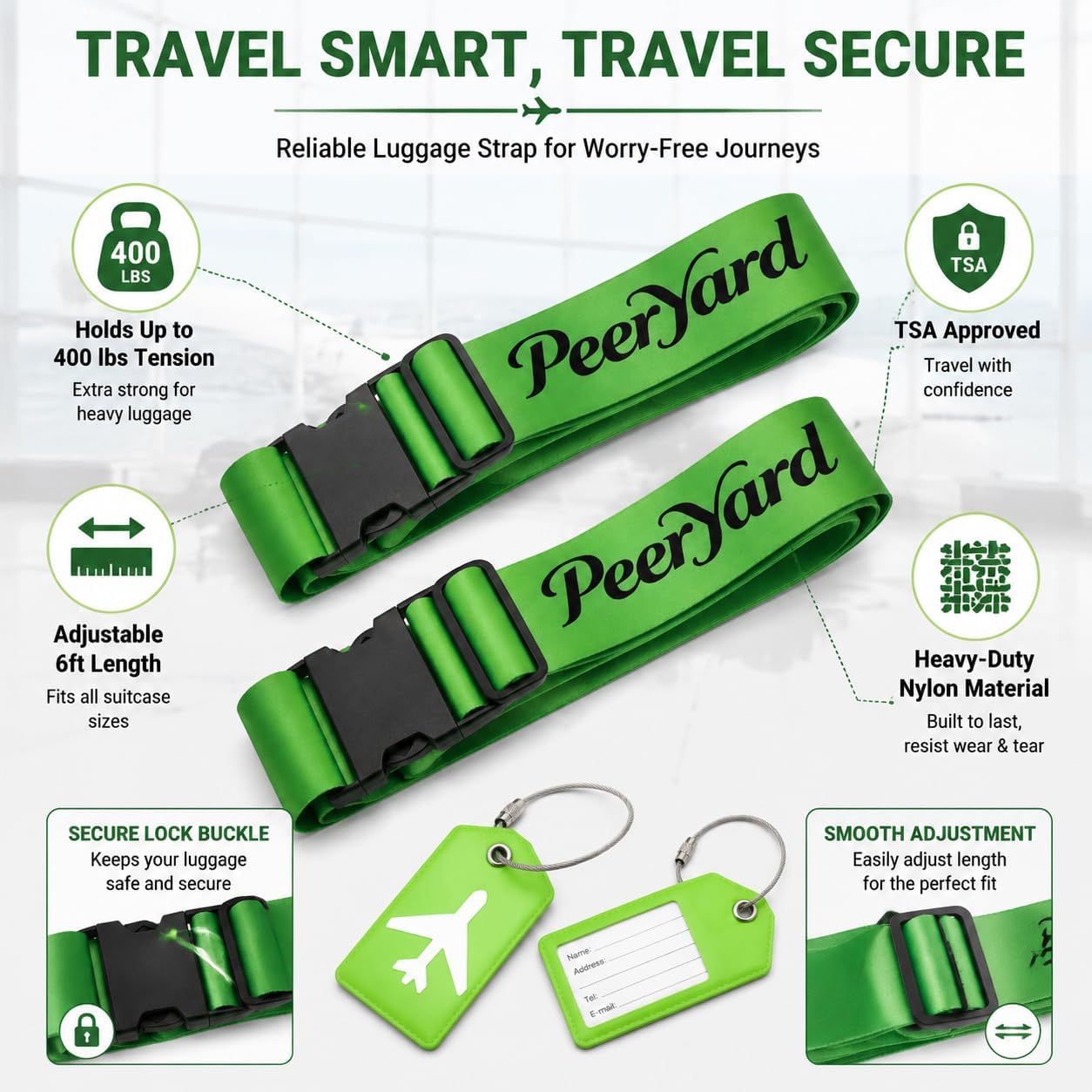 Heavy Duty Luggage Straps,Adjustable Suitcase Connector Belt,Travel Bag Strap