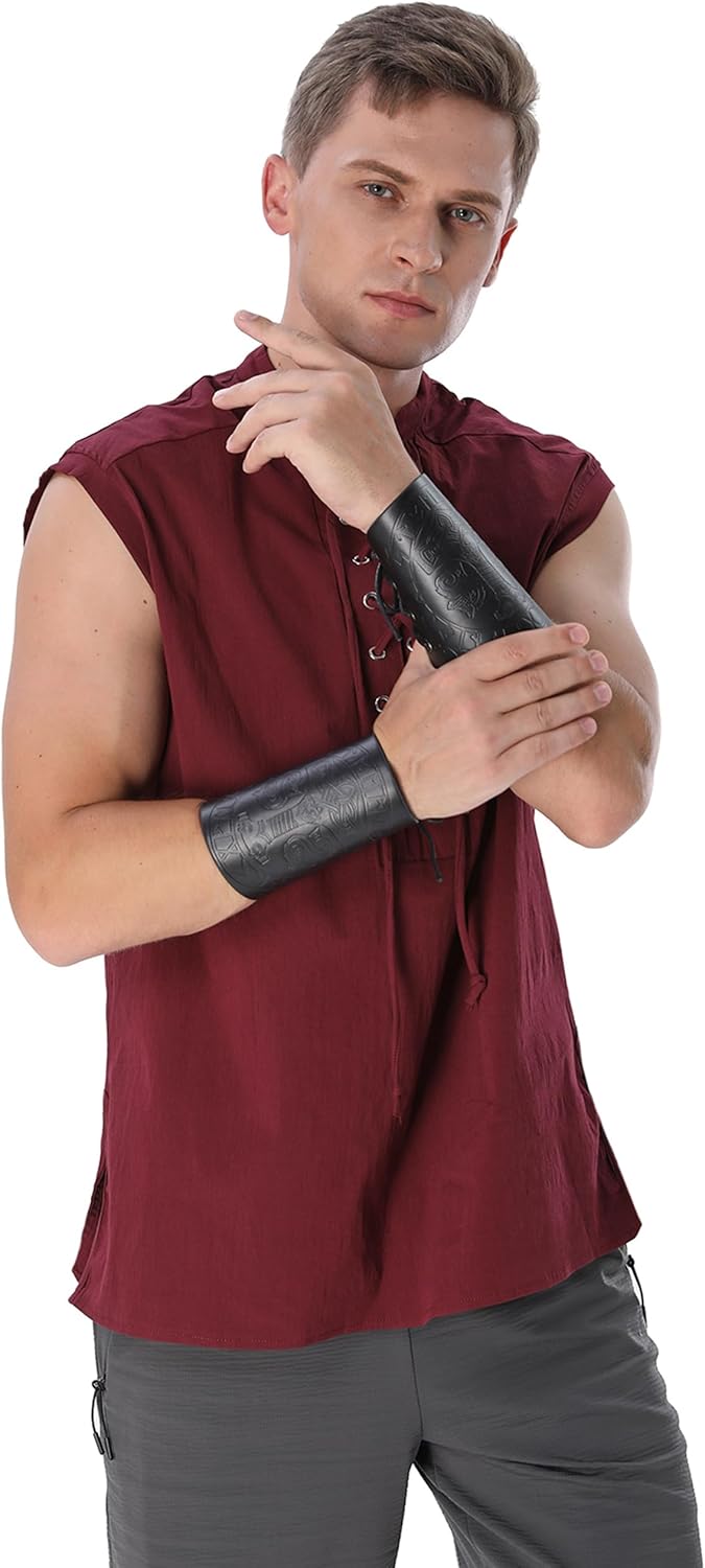 BAKUGOU Mens Medieval Lace Up Sleeveless Shirt Viking Renaissance Pirate Tunic Top Warrior Costume Vest for Men - Image 7