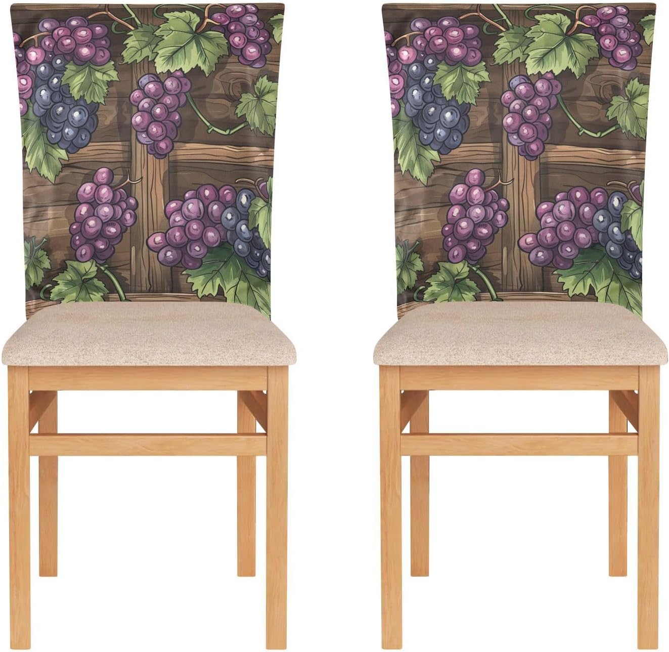 ALAZA Grape in The Wooden Box Chair Back Cover Set of 6, Washable Reusable Removable Chair Slipcovers Decorative Chair Cover for Home Kitchen Wedding Party