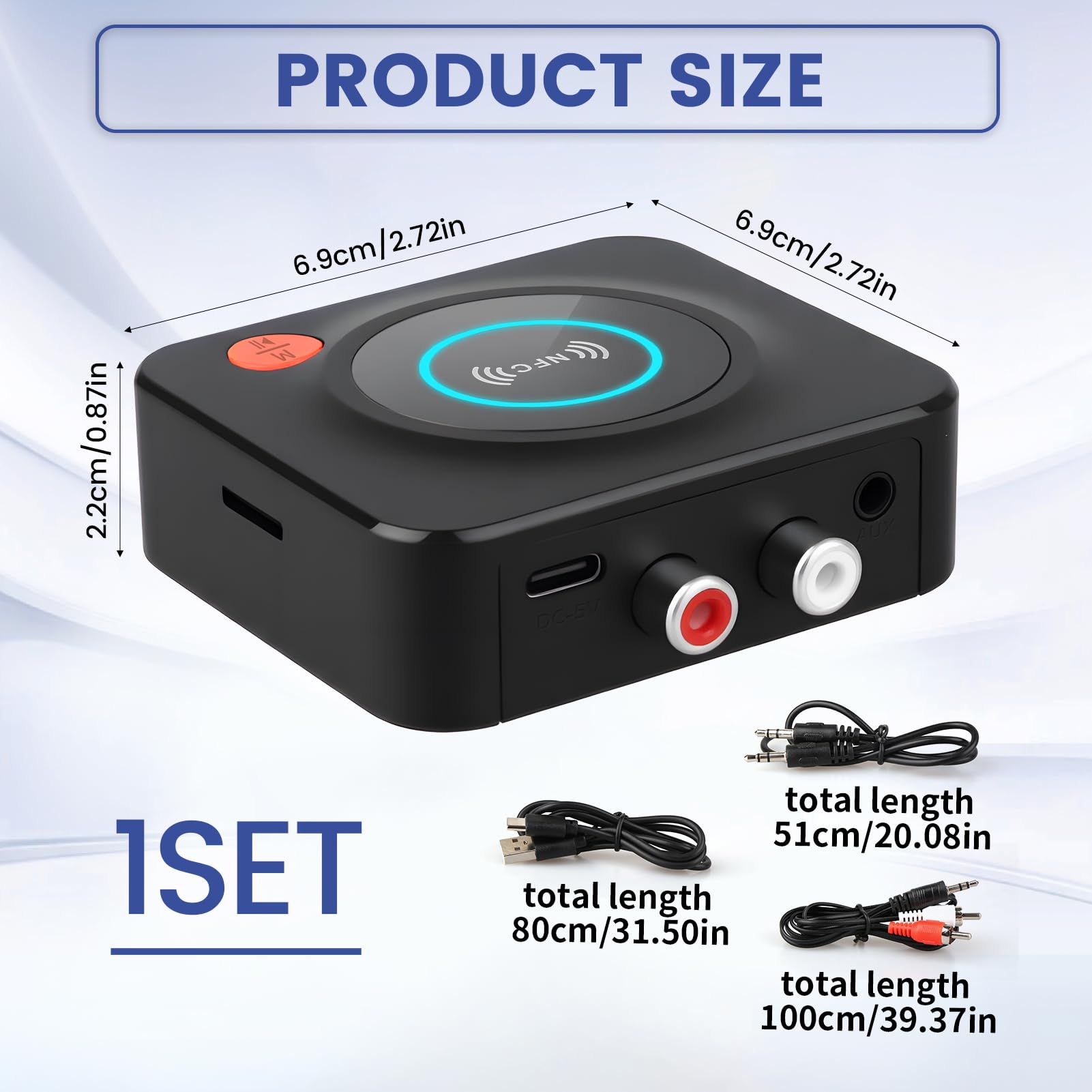 Ricevitore Bluetooth 5.1 HiFi per Stereo, Adattatore Audio Wireless RCA 3,5 mm, 30 Metri