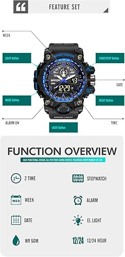 Miniatura 4 de KXAITO Men's Watches Sports Outdoor Waterproof Military Wrist Watch Date Multi Function Tactics LED Alarm Stopwatch