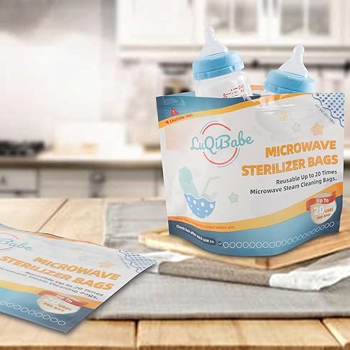 Miniatura 7 de Paquete de 10 bolsas esterilizadoras para biberones de microondas, bolsas esterilizadoras de vapor para biberones, accesorios de viaje reutilizables