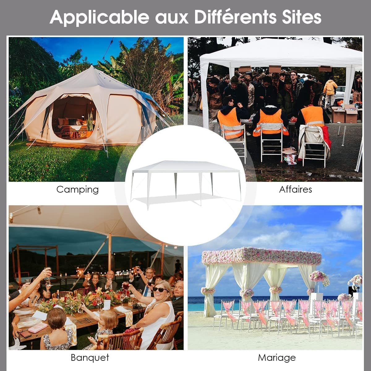 RELAX4LIFE Tonnelle de Jardin Extérieur 3x6 M en PE Imperméable, Barnum 3x6 avec Cadre en Métal, Tente de Réception,Protection Solaire, Montage Facile pour Mariage Marché