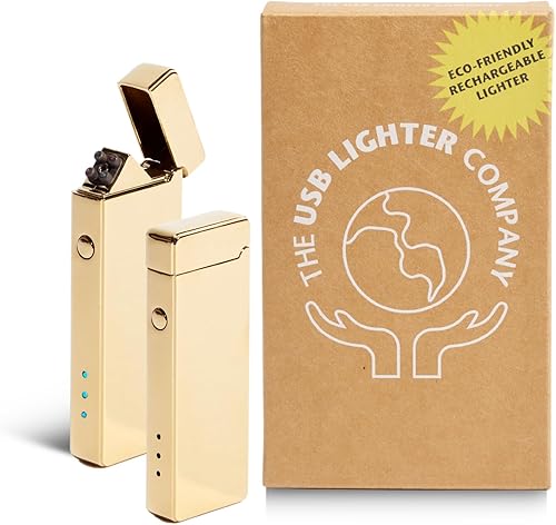 USB Lighter Co. - Encendedor eléctrico de bolsillo de doble arco resistente al viento, sin llama, recargable por USB, portátil, para velas, camping,